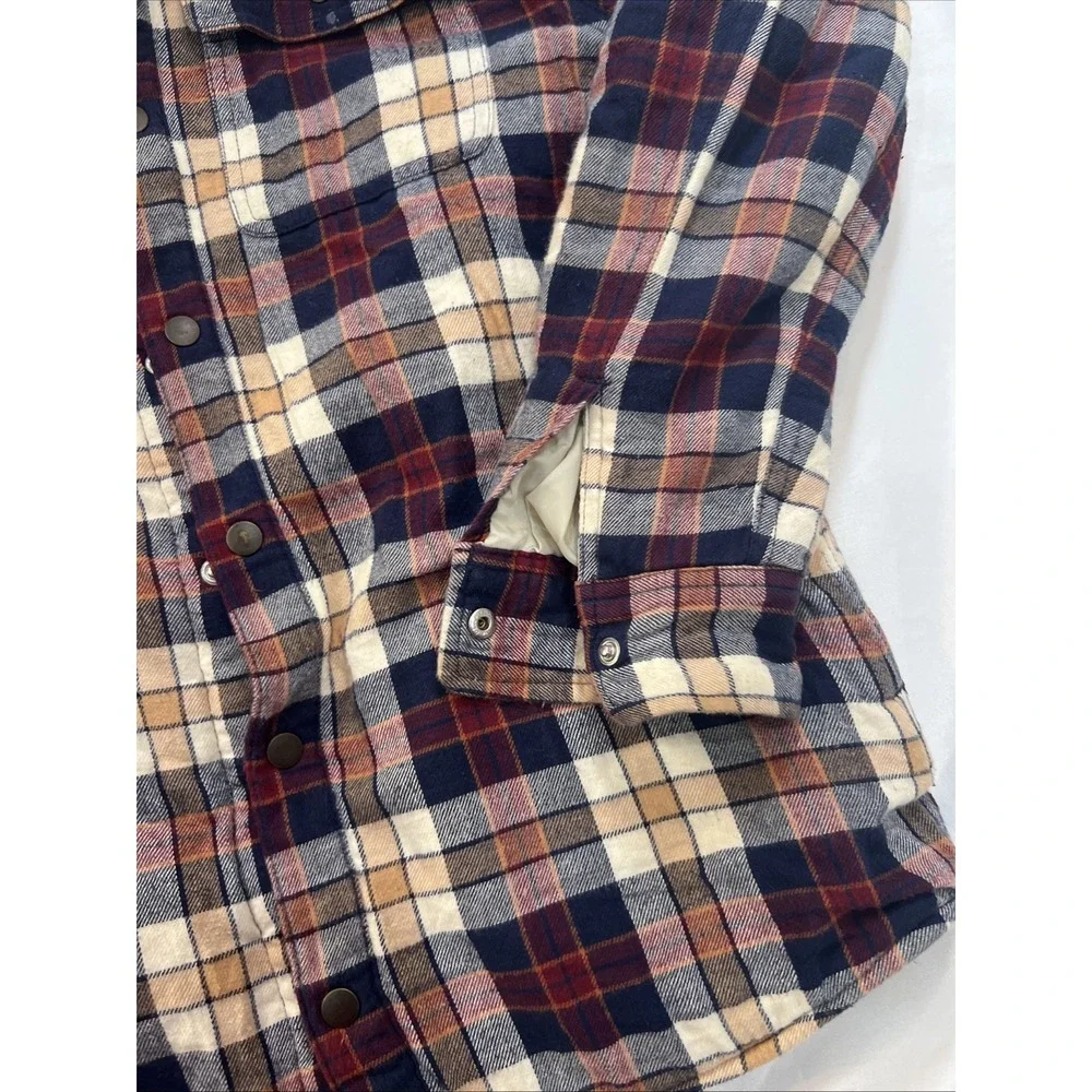 Children's Place Button Up Sherpa Sz XXL 16 Maroon Plaid Pockets Long Sleevewarm